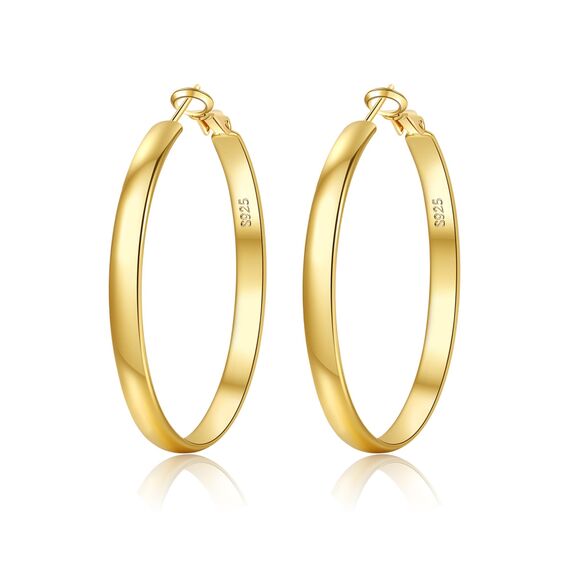 EXGOX Creolen Silber 925 für Damen 5mm Breite Groß Hypoallergene 14K Vergoldete Ohrringe Gold 30/40/50/60/70mm