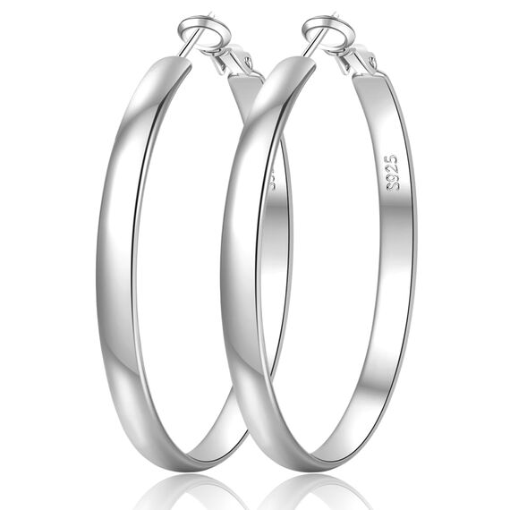 EXGOX Creolen Silber 925 für Damen 5mm Breite Groß Hypoallergene 14K Vergoldete Ohrringe Gold 30/40/50/60/70mm