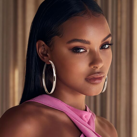 EXGOX Creolen Silber 925 für Damen 5mm Breite Groß Hypoallergene 14K Vergoldete Ohrringe Gold 30/40/50/60/70mm