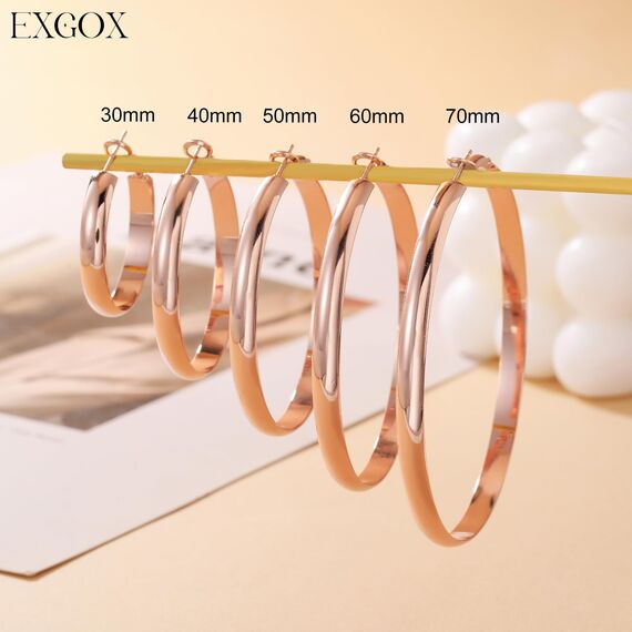 EXGOX Creolen Silber 925 für Damen 5mm Breite Groß Hypoallergene 14K Vergoldete Ohrringe Gold 30/40/50/60/70mm