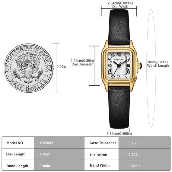 CHEETAH Armbanduhr Damen Kleine Analoge Quarz Uhr Damen mit Vintage-Lederarmband, Rechteckiges Gehäuse, Römisches Zifferblatt, Digitale wasserdichte Armbanduhr für Frauen und Mädchen