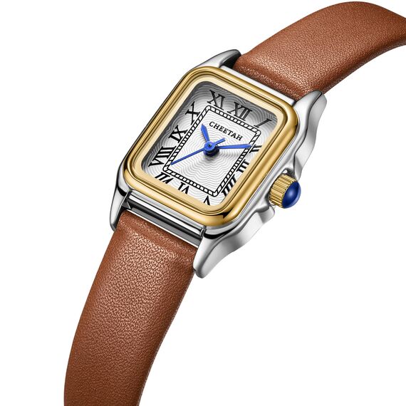 CHEETAH Armbanduhr Damen Kleine Analoge Quarz Uhr Damen mit Vintage-Lederarmband, Rechteckiges Gehäuse, Römisches Zifferblatt, Digitale wasserdichte Armbanduhr für Frauen und Mädchen