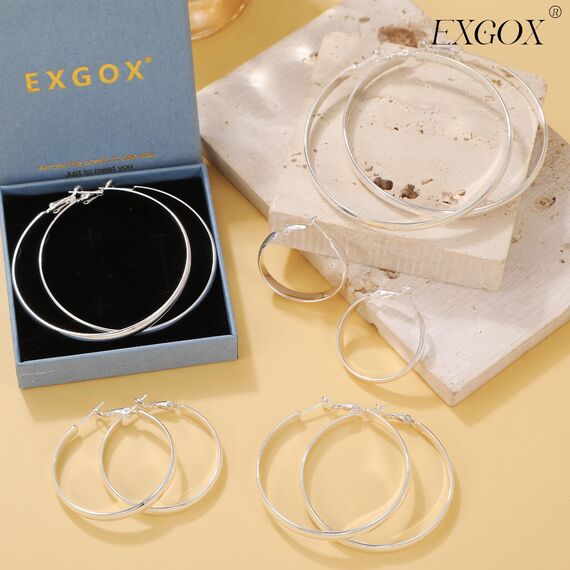 EXGOX Creolen Silber 925 für Damen 5mm Breite, Groß Hypoallergene 14K Vergoldete Ohrringe Gold für Damen 30/40/50/60/70mm