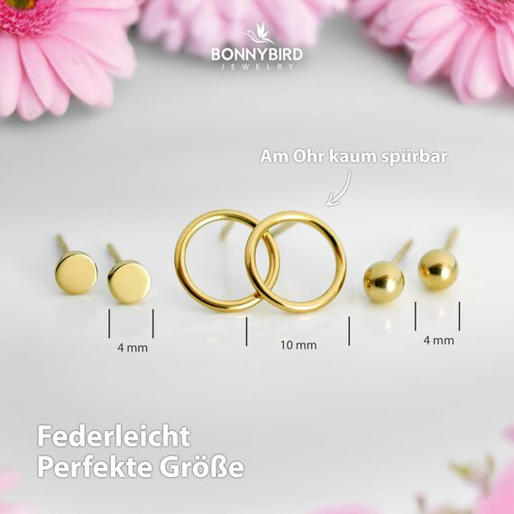BONNYBIRD® Ohrringe Gold Set für mehrere Ohrlöcher Damen Goldene Medizinische Ohrstecker Chirurgenstahl Gesundheitsstecker Edelstahl Stecker Nickelfrei Schmuck Klein Hypoallergen Wasserfest Mini Kugel