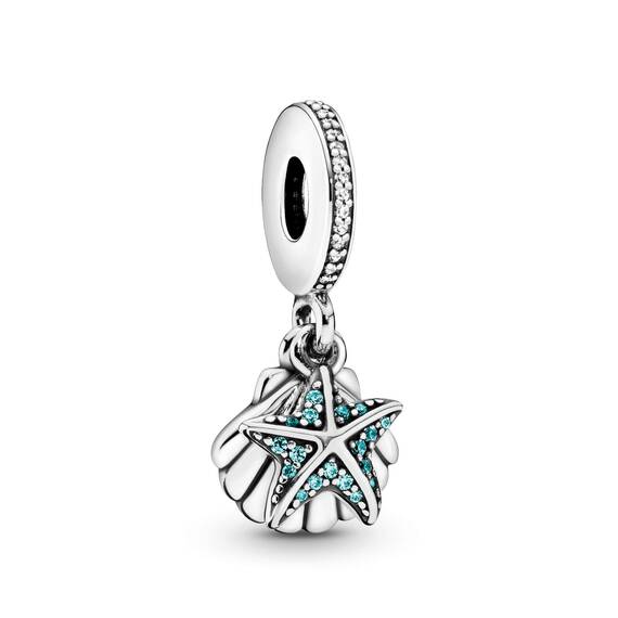 PANDORA Moments Seestern & Muschel Charm-Anhänger Sterling Silber, Cubic Zirconia 792076CZF