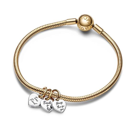 PANDORA Moments Bicolor Teilbarer Dreifacher Freundschafts-Charm-Anhänger aus Sterling Silber mit vergoldeter Metalllegierung, Zirkonia, Kompatibel Moments Armbänder, 762722C00