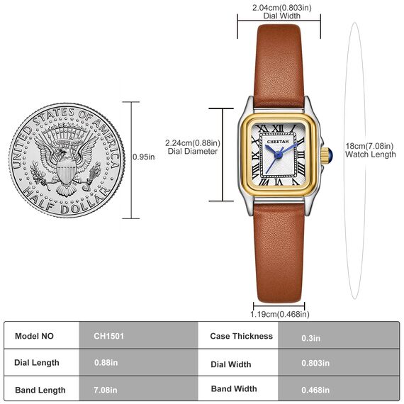 CHEETAH Armbanduhr Damen Kleine Analoge Quarz Uhr Damen mit Vintage-Lederarmband, Rechteckiges Gehäuse, Römisches Zifferblatt, Digitale wasserdichte Armbanduhr für Frauen und Mädchen