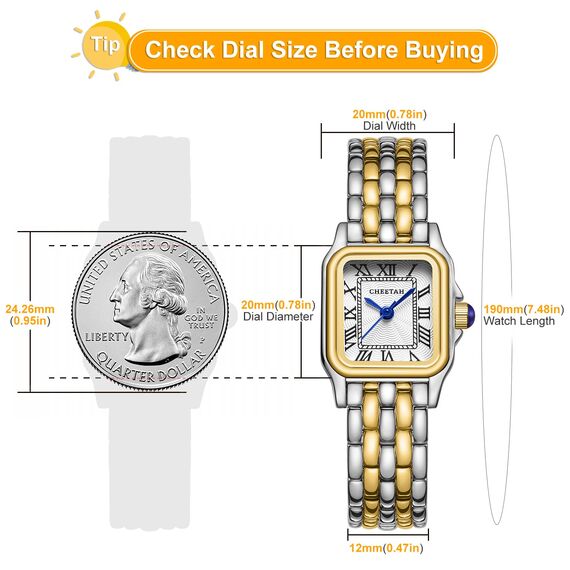 CHEETAH Armbanduhr Damen Kleine Analoge Quarz Uhr Damen mit Vintage-Armband, Rechteckiges Gehäuse, Römisches Zifferblatt, Digitale wasserdichte Armbanduhr für Frauen und Mädchen - Silber Gold Weiß