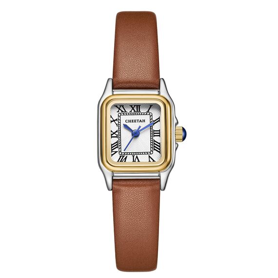 CHEETAH Armbanduhr Damen Kleine Analoge Quarz Uhr Damen mit Vintage-Lederarmband, Rechteckiges Gehäuse, Römisches Zifferblatt, Digitale wasserdichte Armbanduhr für Frauen und Mädchen