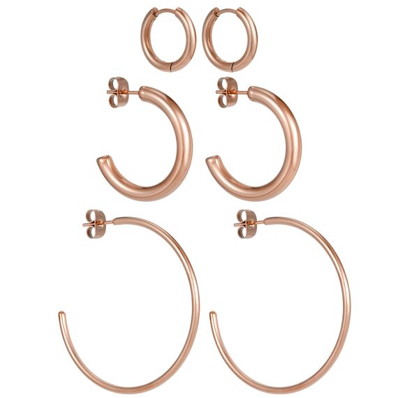BONNYBIRD® Creolen Rosegold Set Edelstahl Groß Damen Goldene Ohrringe Breit Dünn Klein Ohrstecker Frauen Wasserfest Schmuck Vergoldet Hypoallergen Medizinischer Chirurgenstahl Nickelfrei Goldschmuck