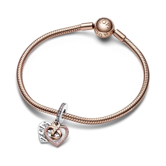 PANDORA Moments Bicolor Unendlichkeits-Herz Doppelter Charm-Anhänger mit rosevergoldeter Metalllegierung Moments Collection, kompatibel Moments Armbändern, 782641C01