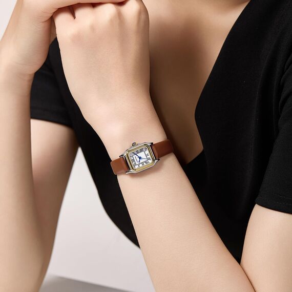 CHEETAH Armbanduhr Damen Kleine Analoge Quarz Uhr Damen mit Vintage-Lederarmband, Rechteckiges Gehäuse, Römisches Zifferblatt, Digitale wasserdichte Armbanduhr für Frauen und Mädchen