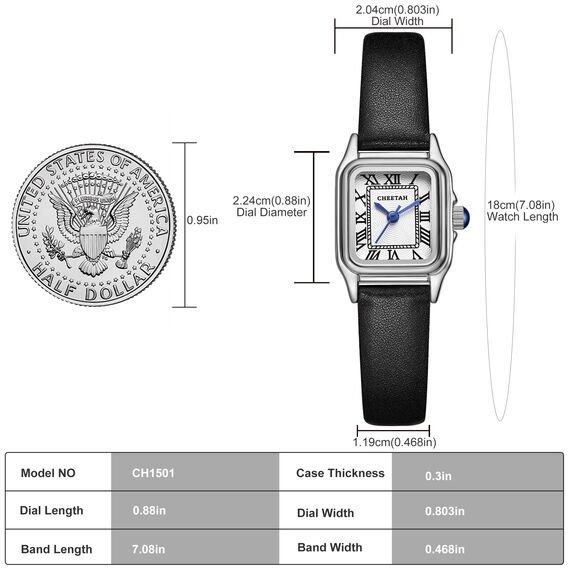 CHEETAH Armbanduhr Damen Kleine Analoge Quarz Uhr Damen mit Vintage-Lederarmband, Rechteckiges Gehäuse, Römisches Zifferblatt, Digitale wasserdichte Armbanduhr für Frauen und Mädchen