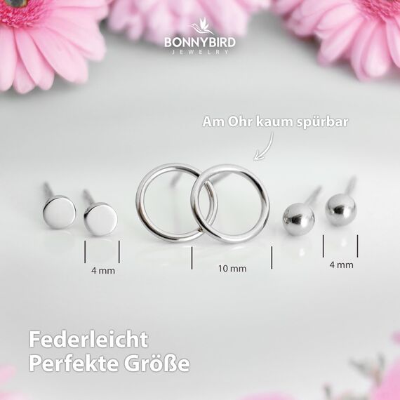 BONNYBIRD® Ohrringe Silber Set für mehrere Ohrlöcher Damen Medizinische Ohrstecker Chirurgenstahl Gesundheitsstecker Edelstahl Stecker Nickelfrei Schmuck Klein Hypoallergen Wasserfest Kugel Kreis