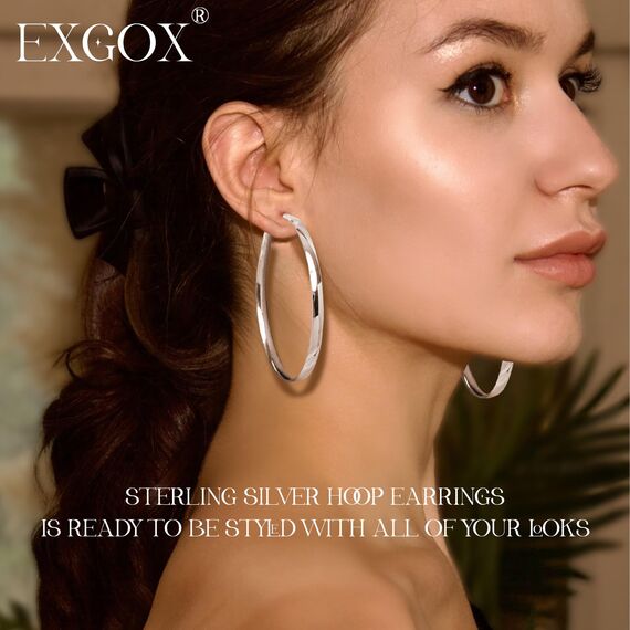 EXGOX Creolen Silber 925 für Damen 5mm Breite Groß Hypoallergene 14K Vergoldete Ohrringe Gold 30/40/50/60/70mm