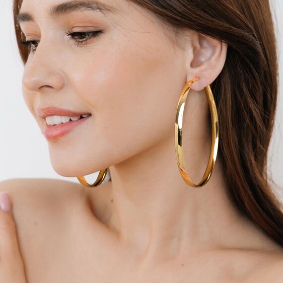 EXGOX Creolen Silber 925 für Damen - 5mm Breite, Groß, Hypoallergene 14K Vergoldete Ohrringe Gold - 30/40/50/60/70mm