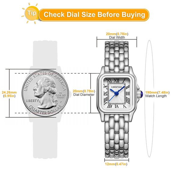 CHEETAH Armbanduhr Damen Kleine Analoge Quarz Uhr Damen mit Vintage-Armband, Rechteckiges Gehäuse, Römisches Zifferblatt, Digitale wasserdichte Armbanduhr für Frauen und Mädchen - Silber Weiß