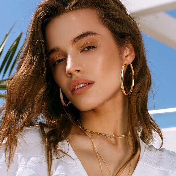 EXGOX Creolen Silber 925 für Damen 5mm Breite Groß Hypoallergene 14K Vergoldete Ohrringe Gold 30/40/50/60/70mm