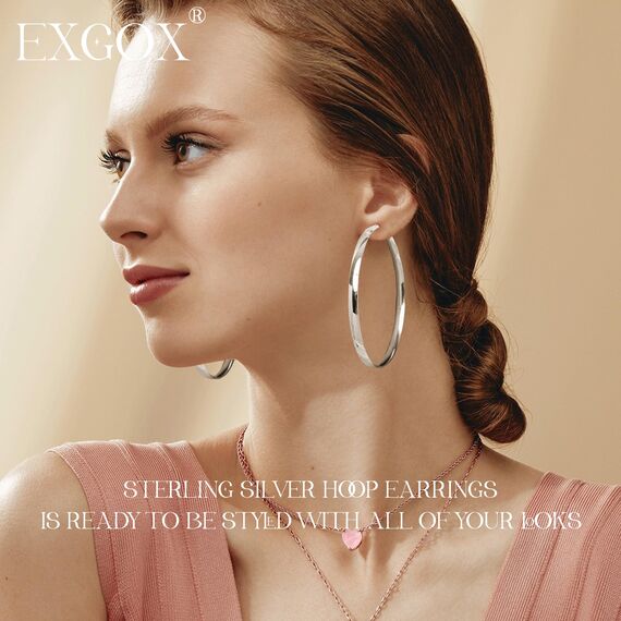 EXGOX Creolen Silber 925 für Damen - 5mm Breite, Groß, Hypoallergene 14K Vergoldete Ohrringe Gold - 30/40/50/60/70mm