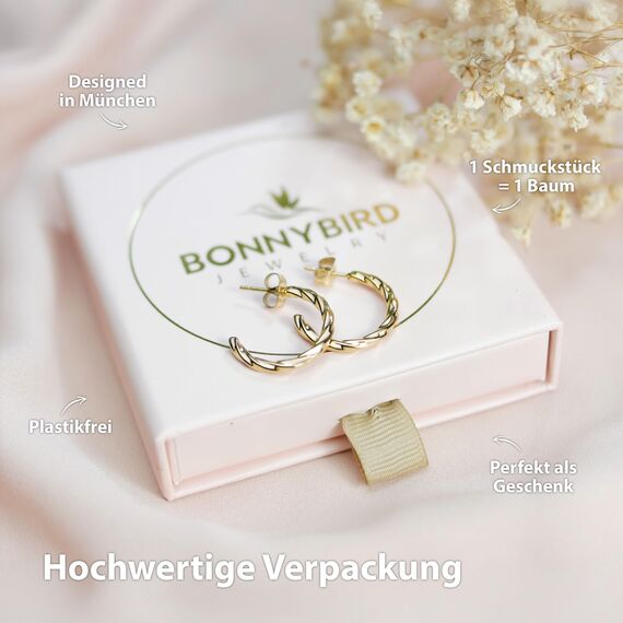 BONNYBIRD® Ohrringe Gold Creolen Damen Edelstahl Set Gedreht Geschwungen Ohrstecker Hoops Klein Frauen Wasserfest Schmuck Vergoldet Hypoallergen Chirurgenstahl Medizinisch
