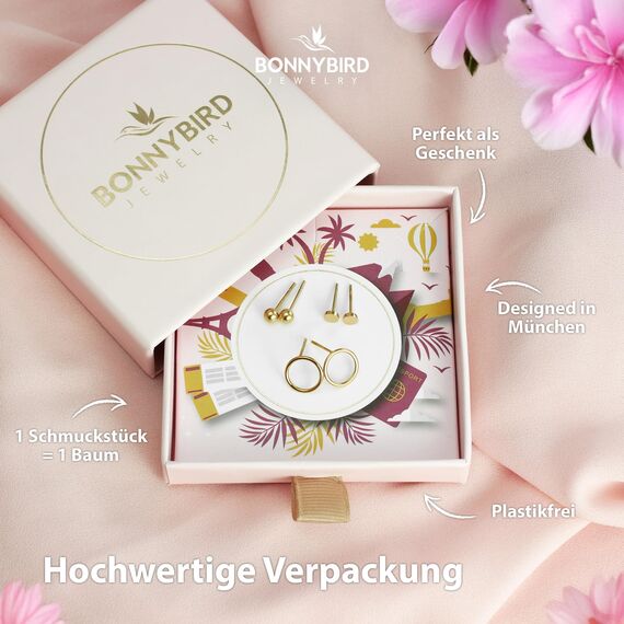 BONNYBIRD® Ohrringe Gold Set für mehrere Ohrlöcher Damen Goldene Medizinische Ohrstecker Chirurgenstahl Gesundheitsstecker Edelstahl Stecker Nickelfrei Schmuck Klein Hypoallergen Wasserfest Mini Kugel