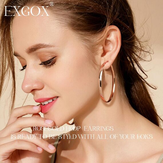 EXGOX Creolen Silber 925 für Damen 5mm Breite Groß Hypoallergene 14K Vergoldete Ohrringe Gold 30/40/50/60/70mm