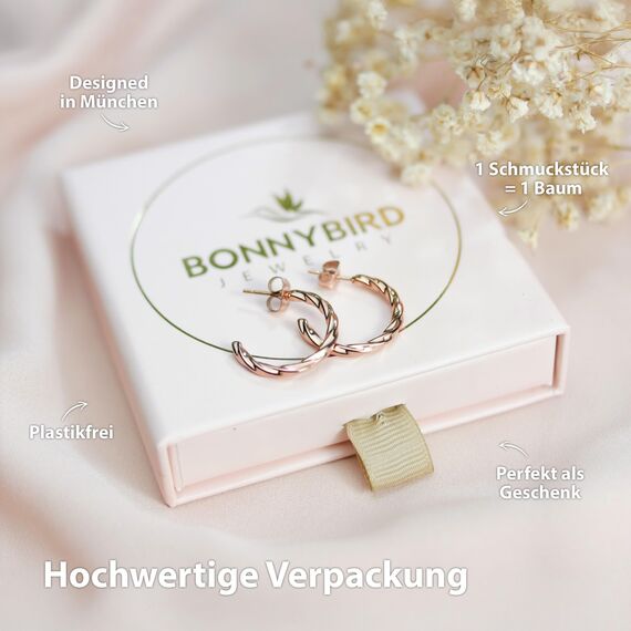 BONNYBIRD® Creolen Rosegold Ohrringe Damen Edelstahl Set Gedreht Geschwungen Ohrstecker Hoops Klein Frauen Wasserfest Schmuck Vergoldet Hypoallergen Chirurgenstahl Medizinisch