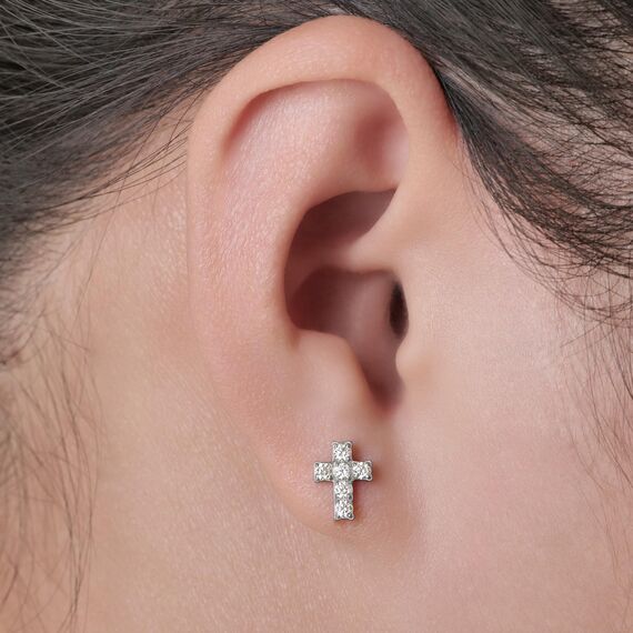 Limerencia Medizinische Titan Ohrringe, G23 Hypoallergen Gesundheitsstecker Ohrstecker mit Schraubverschluss, Nickelfreie Ohrringe für Damen, Mädchen und Kinder(Kreuz CZ Silber)