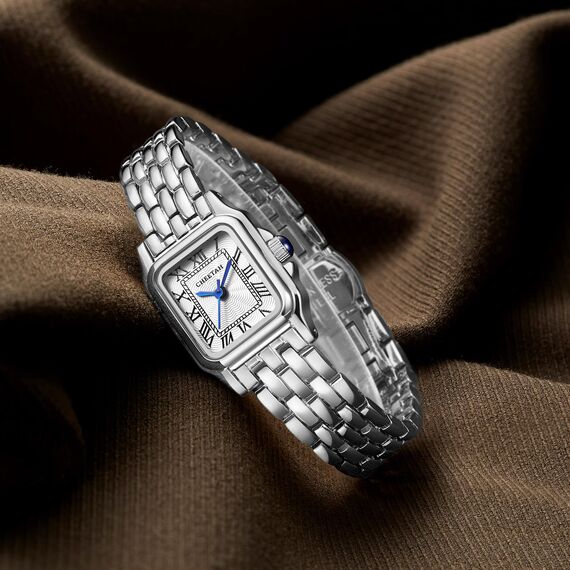 CHEETAH Armbanduhr Damen Kleine Analoge Quarz Uhr Damen mit Vintage-Armband, Rechteckiges Gehäuse, Römisches Zifferblatt, Digitale wasserdichte Armbanduhr für Frauen und Mädchen - Silber Weiß