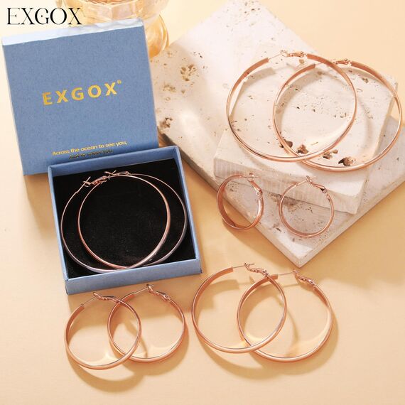 EXGOX Silber 925 Creolen für Damen - 5mm Breite, Groß, Hypoallergene, 14K Vergoldete Ohrringe in Gold für Damen - 30/40/50/60/70mm