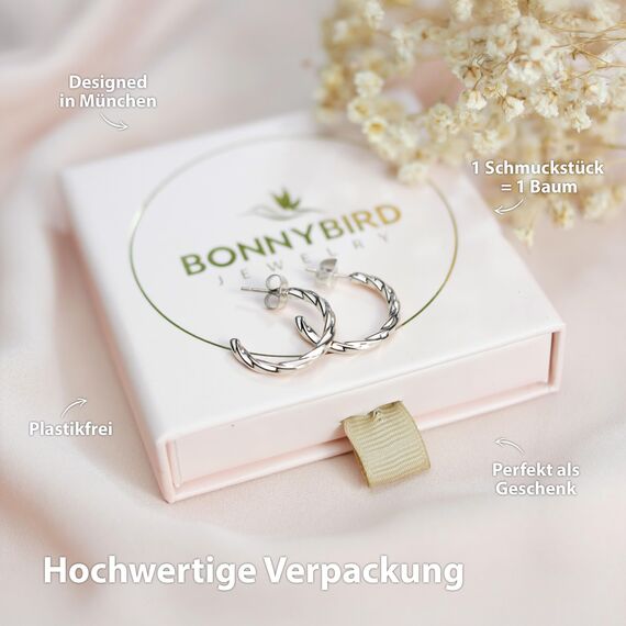 BONNYBIRD® Creolen Silber Ohrringe Damen Edelstahl Set Gedreht Geschwungen Ohrstecker Hoops Klein Frauen Wasserfest Schmuck Vergoldet Hypoallergen Chirurgenstahl Medizinisch