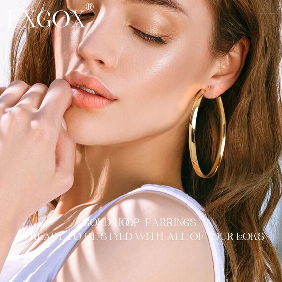 EXGOX Creolen Silber 925 für Damen - 5mm Breite, Groß, Hypoallergene 14K Vergoldete Ohrringe Gold - 30/40/50/60/70mm