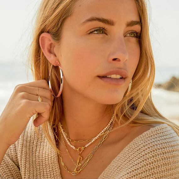 EXGOX Creolen Silber 925 für Damen 5mm Breite Groß Hypoallergene 14K Vergoldete Ohrringe Gold 30/40/50/60/70mm