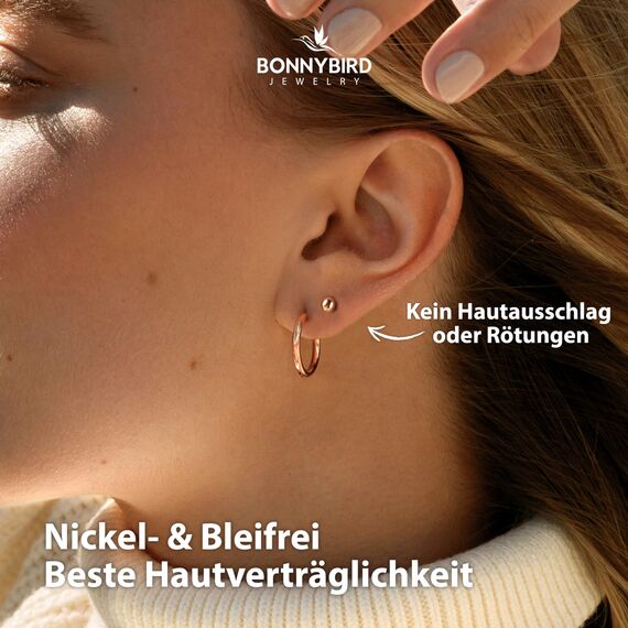 BONNYBIRD® Creolen Rosegold Set Edelstahl Groß Damen Goldene Ohrringe Breit Dünn Klein Ohrstecker Frauen Wasserfest Schmuck Vergoldet Hypoallergen Medizinischer Chirurgenstahl Nickelfrei Goldschmuck