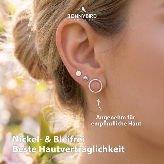 BONNYBIRD® Ohrringe Silber Set für mehrere Ohrlöcher Damen Medizinische Ohrstecker Chirurgenstahl Gesundheitsstecker Edelstahl Stecker Nickelfrei Schmuck Klein Hypoallergen Wasserfest Kugel Kreis