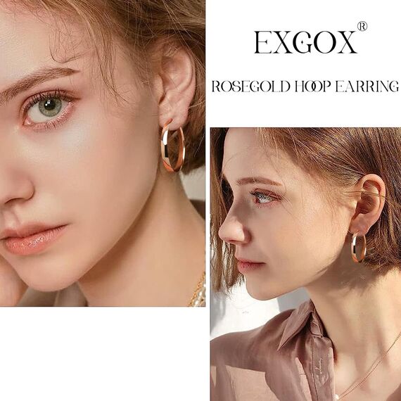 EXGOX Creolen Silber 925 für Damen 5mm Breite Groß Hypoallergene 14K Vergoldete Ohrringe Gold 30/40/50/60/70mm