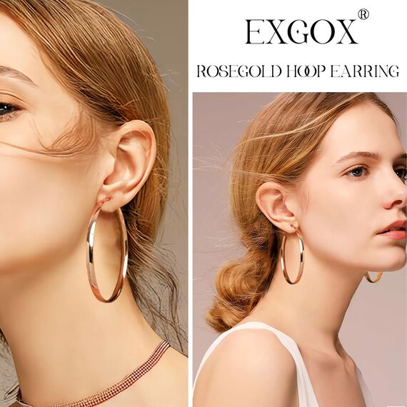 EXGOX Silber 925 Creolen für Damen - 5mm Breite, Groß, Hypoallergene, 14K Vergoldete Ohrringe in Gold für Damen - 30/40/50/60/70mm
