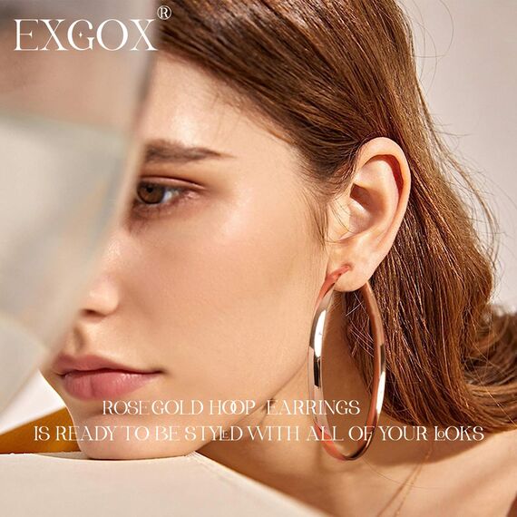 EXGOX Silber 925 Creolen für Damen - 5mm Breite, Groß, Hypoallergene, 14K Vergoldete Ohrringe in Gold für Damen - 30/40/50/60/70mm