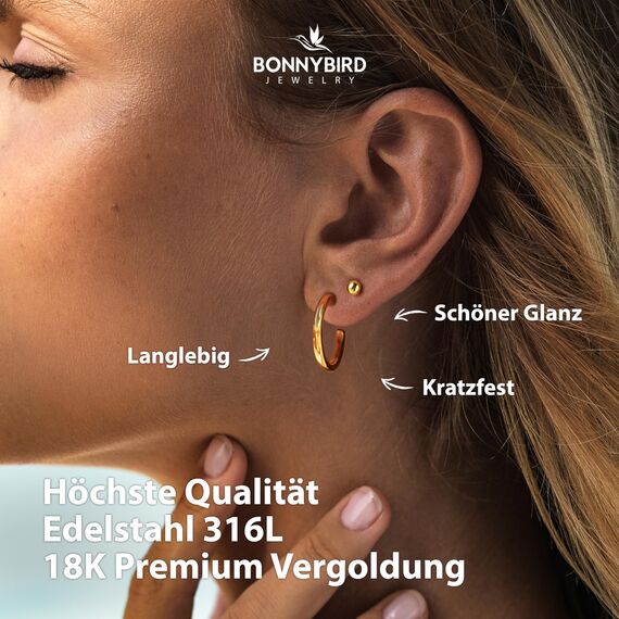 BONNYBIRD® Creolen Gold Set Edelstahl Groß Damen Goldene Ohrringe Breit Dünn Klein Ohrstecker Frauen Wasserfest Schmuck Vergoldet Hypoallergen Medizinischer Chirurgenstahl Nickelfrei Goldschmuck