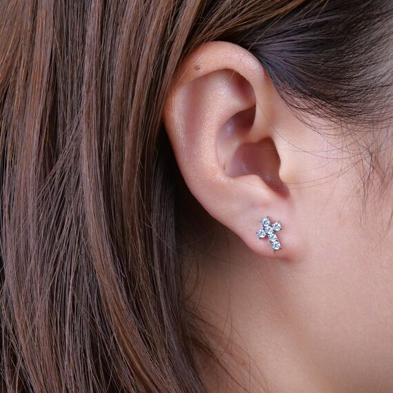 Limerencia Medizinische Titan Ohrringe, G23 Hypoallergen Gesundheitsstecker Ohrstecker mit Schraubverschluss, Nickelfreie Ohrringe für Damen, Mädchen und Kinder(Kreuz CZ Silber)