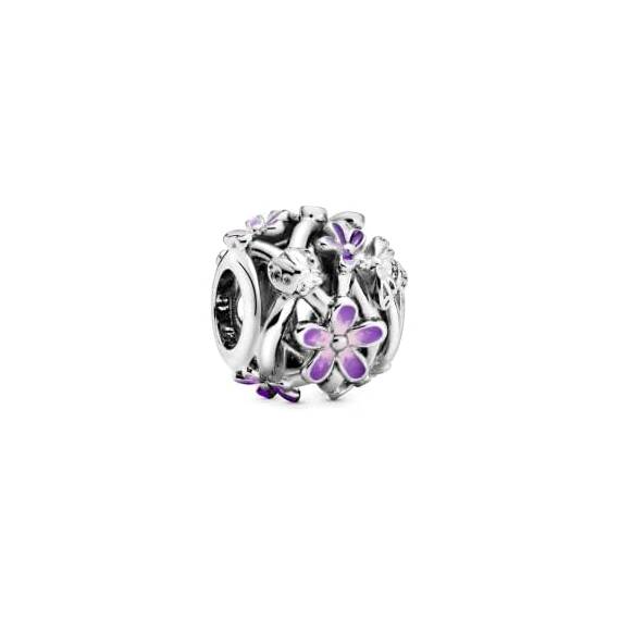 PANDORA Offen gearbeitetes, lilafarbenes Gänseblümchen Charm, Kollektion Garden, aus Sterlingsilber, 798772C02