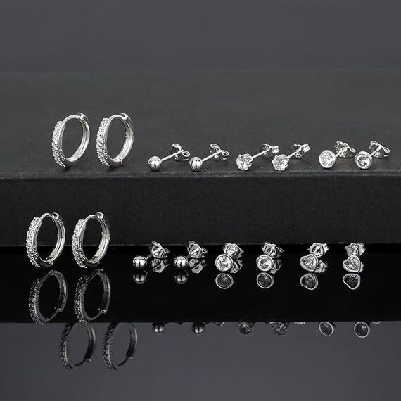 LOUMILEO Ohrstecker Silber 925 4 Paar Silbers Ohrringe Damen Hypoallergen Cubic Zirkonia Ohrstecker Set ohrringe Silber 925 Stecker für mehrere Piercings