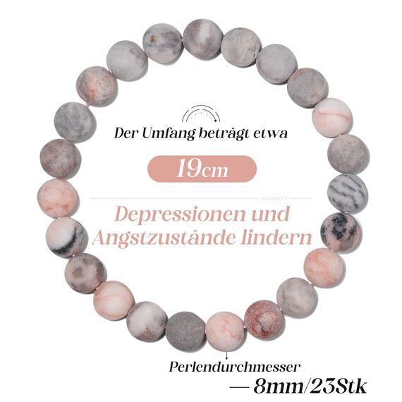 Landorilo Handmade Echte Naturstein Perlen Heilsteine Armband Damen Herren, 8MM Runde Edelsteine Yoga Armbänder, Glücksarmband, Kreative Schmuck Geschenke(Scrub Rosa Zebra Jaspis)