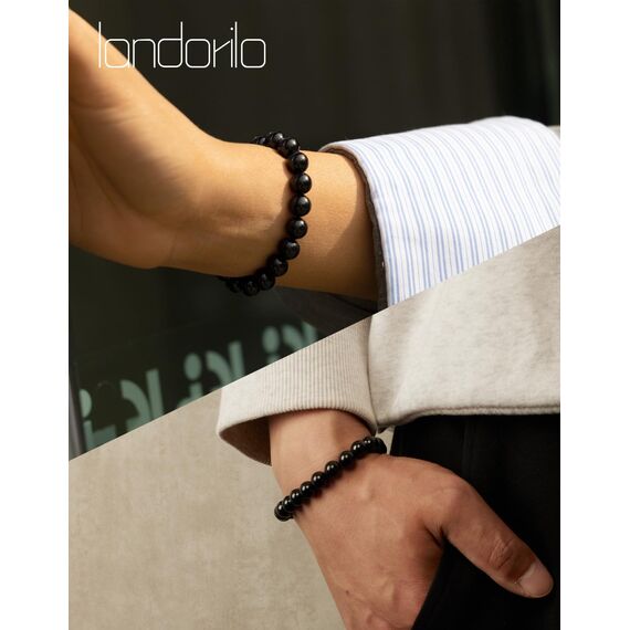 Landorilo Echte Naturstein Perlen Heilsteine Armband Damen Herren, 8MM Runde Edelsteine Yoga Armbänder, Glücksarmband, Kreative Schmuck Geschenke(Schwarzer Turmalin)
