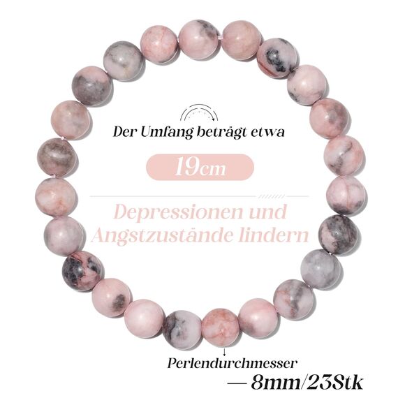 Landorilo Handmade Echte Naturstein Perlen Heilsteine Armband Damen Herren, 8MM Runde Edelsteine Yoga Armbänder, Glücksarmband, Kreative Schmuck Geschenke(Rosa Zebra Jaspis)