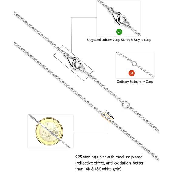 OSTAN Silberkette Damen Ohne Anhänger 925 Silber kette Panzerkette Halskette Sterlingsilber Vergoldet Breite 1,4mm Verlängerte kette Damen 70cm 80cm Wasserdichte Feine
