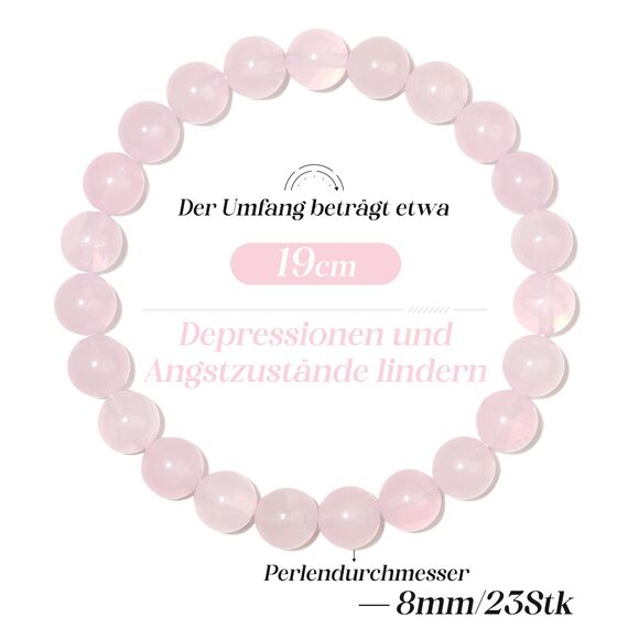 Landorilo Echte Naturstein Perlen Armband, Damen Herren Rosenquarz Perlenarmband, 8MM Runde Edelsteine Yoga Chakren Armbänder, Geburtstag Valentinstag Geschenke