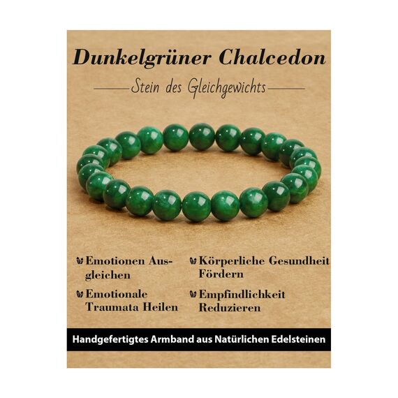 Landorilo Handmade Echte Naturstein Perlen Heilsteine Armband Damen Herren, 8MM Runde Edelsteine Yoga Armbänder, Glücksarmband, Kreative Schmuck Geschenke(Dunkelgrüner Chalcedon)
