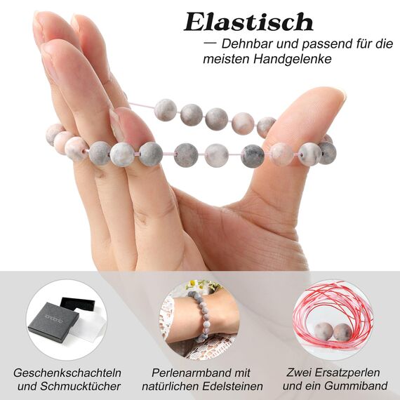 Landorilo Handmade Echte Naturstein Perlen Heilsteine Armband Damen Herren, 8MM Runde Edelsteine Yoga Armbänder, Glücksarmband, Kreative Schmuck Geschenke(Scrub Rosa Zebra Jaspis)