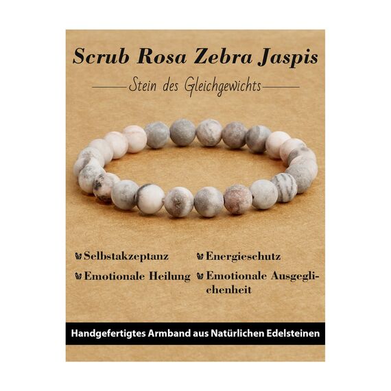 Landorilo Handmade Echte Naturstein Perlen Heilsteine Armband Damen Herren, 8MM Runde Edelsteine Yoga Armbänder, Glücksarmband, Kreative Schmuck Geschenke(Scrub Rosa Zebra Jaspis)